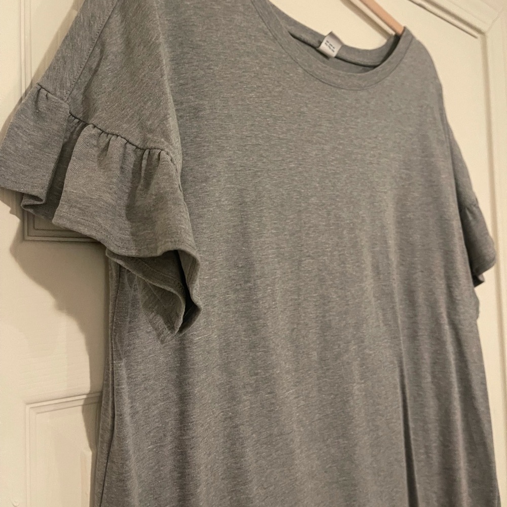 Grey Ruffle-Sleeved Dress